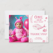 Rosa Whale Oneder See 1. Geburtstag Dankeskarte (Vorderseite)