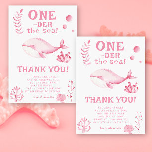 Rosa Whale Oneder See 1. Geburtstag Dankeskarte