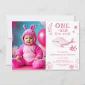 Rosa Whale Oneder See 1. Geburtstag Einladung (Vorderseite)