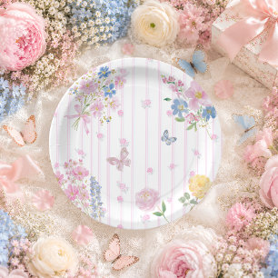 Rosa Whimsical Florales Mädchen-Baby-Party Pappteller