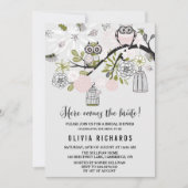 Rosa Whimsical Owls Bridal Dusche Einladung (Vorderseite)