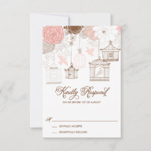 Rosa Whimsical-Vogelkäfige-RSVP-Karte RSVP Karte