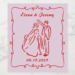 Rosa Whimsikale handgezeichnete Hochzeitsweinmarke Weinetikett