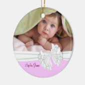 Rosa & White Bow Baby Girl Foto Ornament (Links)