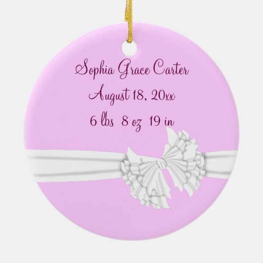 Rosa & White Bow Baby Girl Foto Ornament (Hinten)