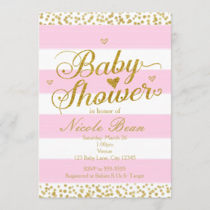 Rosa White & Gold BABY SHOWER Girl Einladungen