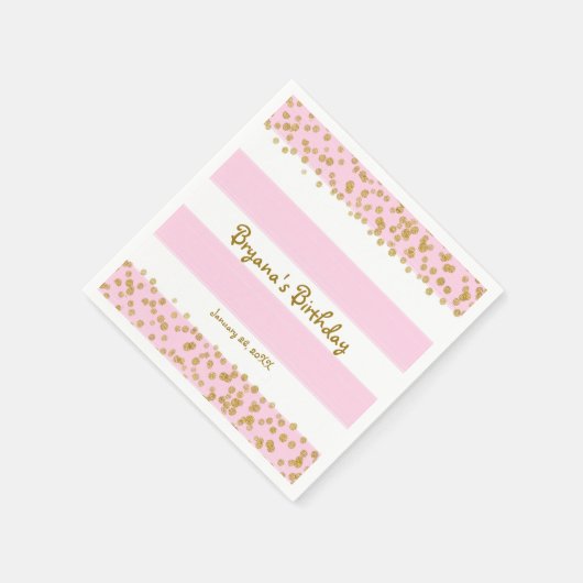 Rosa White & Gold Confetti BURTHDAY Party Neapel Serviette (Ecke)