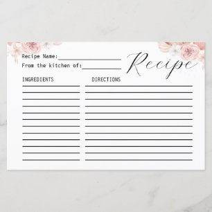 Rosa White & Gray Boho Florals Rezept Karte