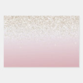 Rosa White Ombre Gold Glitzer Herz Geschenkpapier Set (Vorderseite 3)