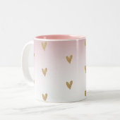 Rosa White Ombre Gold Glitzer Herz Zweifarbige Tasse (Vorderseite Links)