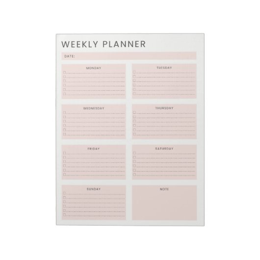 Rosa White Weekekly Planer Organisation To do List Notizblock (Rotiert)