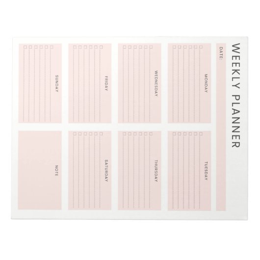 Rosa White Weekekly Planer Organisation To do List Notizblock (Vorderseite)