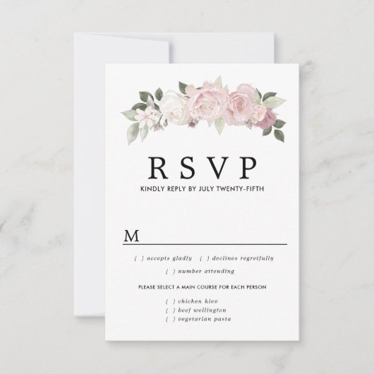Rosa WhiteFloral Wedding RSVP Card, Optionen zum E (Vorderseite)