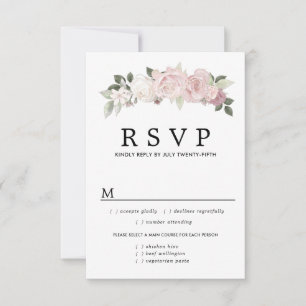Rosa WhiteFloral Wedding RSVP Card, Optionen zum E Karte