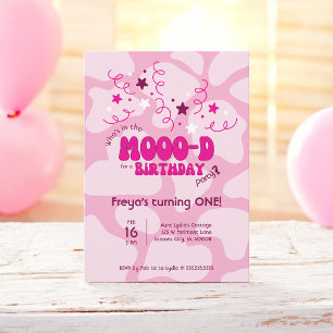 Rosa 'Who's in the MOOO-D' Kuh-Druck 1. Geburtstag Einladung