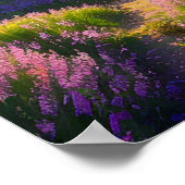 Rosa Wiese in den bewaldeten Hügeln Poster (Ecke)