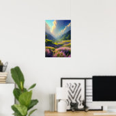 Rosa Wiese in den bewaldeten Hügeln Poster (Heimbüro)