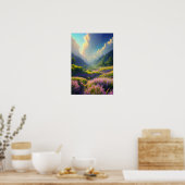 Rosa Wiese in den bewaldeten Hügeln Poster (Küche)