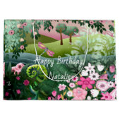 Rosa Wiese mit handgemalt Dragonfly Große Geschenktüte (Vorderseite)