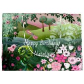 Rosa Wiese mit handgemalt Dragonfly Große Geschenktüte (Rückseite)