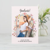 Rosa Wildblume Abschluss mit Foto Einladung (Stehend Vorderseite)