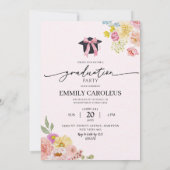 Rosa Wildblume Abschluss mit Foto Einladung (Rückseite)