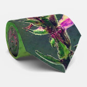 Rosa Wildblume auf Olivenöl Grüne Krawatte (Gerollt)