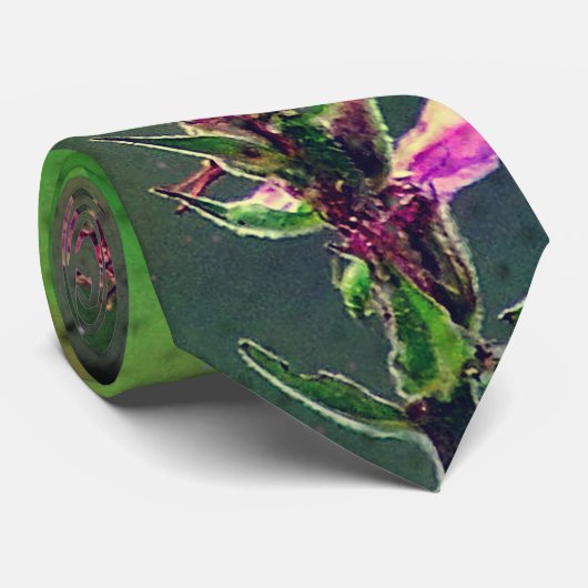 Rosa Wildblume auf Olivenöl Grüne Krawatte (Gerollt)
