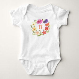 Rosa Wildblume Baby Girl Initial Monogram Baby Strampler