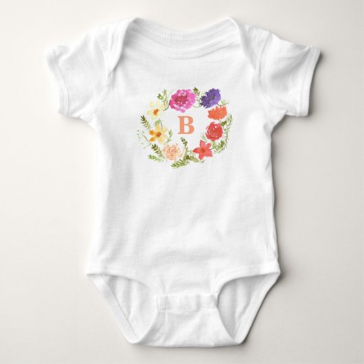 Rosa Wildblume Baby Girl Initial Monogram Baby Strampler (Vorderseite)