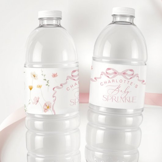 Rosa Wildblume Baby Sprinkle Wasserflaschenetikett