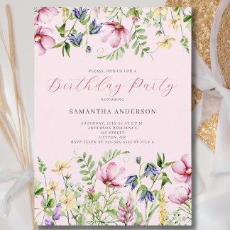 Rosa Wildblume Blumengeburt Einladung