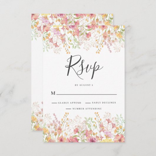 Rosa Wildblume Blumenzehen RSVP Karte (Vorne/Hinten)