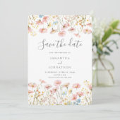 Rosa Wildblume Blumenzehen Save The Date (Stehend Vorderseite)