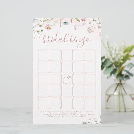 Rosa Wildblume Boho Brautparty Bingo-Spiel (Stehend Vorderseite)