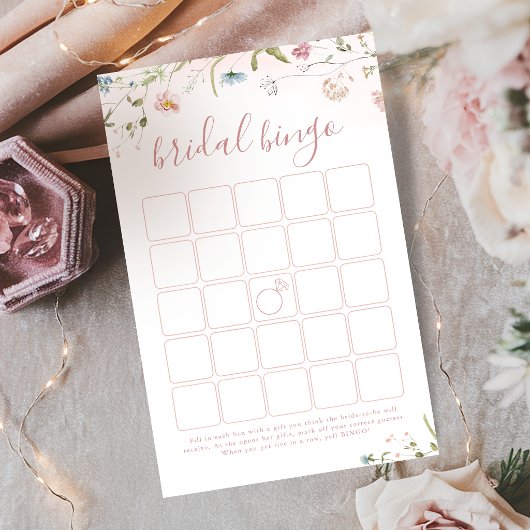 Rosa Wildblume Boho Brautparty Bingo-Spiel