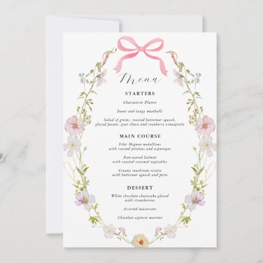 Rosa Wildblume Bow Babydusche Einladung (Vorderseite)