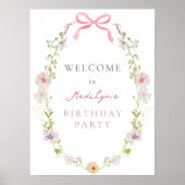 Rosa Wildblume Bow Geburtstagskarte Begrüßungszeic Poster (Vorne)