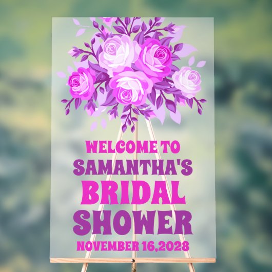 Rosa Wildblume Brautparty Willkommen Mattiert Acrylschild (Neutral)