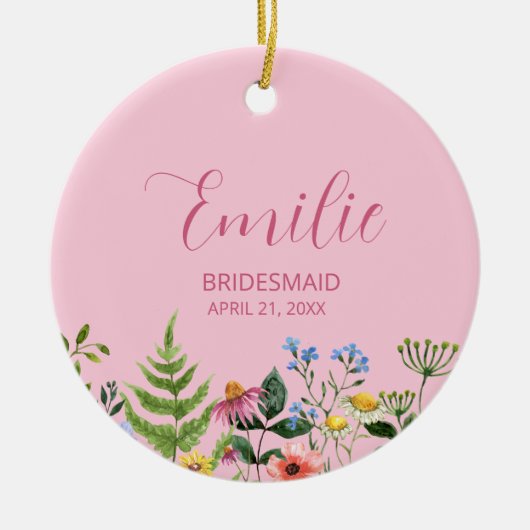 Rosa Wildblume Bridesmaid Keramik Ornament (Vorne)