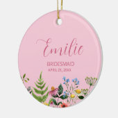 Rosa Wildblume Bridesmaid Keramik Ornament (Links)