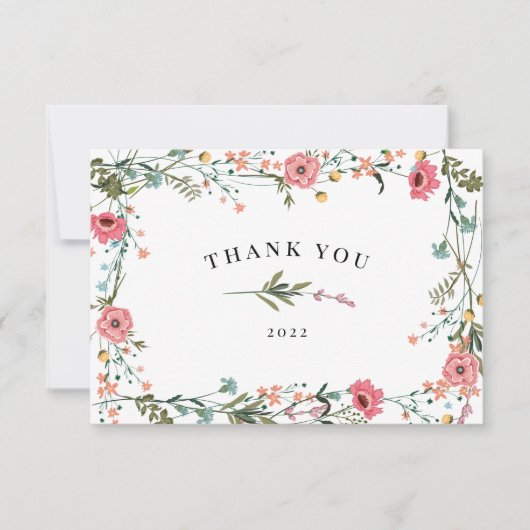 Rosa Wildblume Danke Karte (Vorderseite)