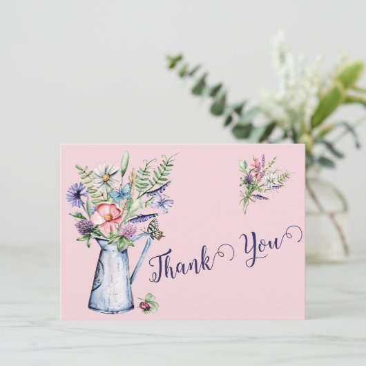 Rosa Wildblume Danke Karte (Stehend Vorderseite)