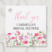 Rosa Wildblume Danke, Script-Brautparty Geschenkanhänger (Vorderseite)