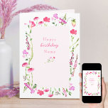 Rosa Wildblume Delikate Blumenkarte Geburtstagskar Karte<br><div class="desc">Diese hübsche, rosa Wildblume-Geburtstagskarte ist einfach und zart und innen und außen mit wilden, wasserfarbenen Blume dekoriert. Sie können die Vorderseite und die Nachricht im Inneren personalisieren. Die elegante feminine Typografie an der Vorderseite liest derzeit Happy Birthday Name und Sie können dies mit einem Namen oder einer Beziehung bearbeiten (z.B....</div>