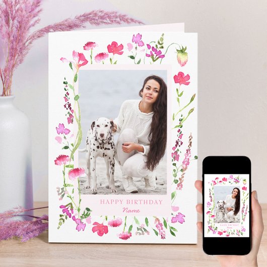 Rosa Wildblume Delikates Blumengebäck Geburtstag F Karte