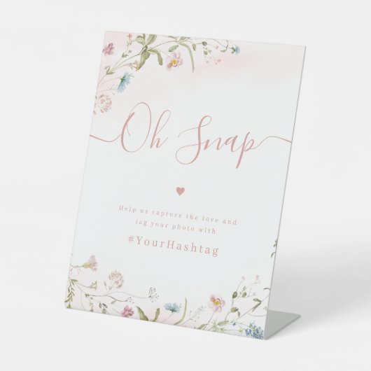 Rosa Wildblume Drehbuch rustikale Hochzeit Oh Snap Sockelschild (Vorderseite)