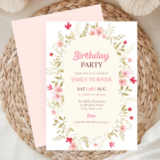 Rosa Wildblume Einladung zum Geburtstag