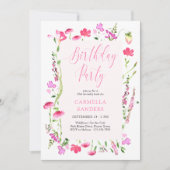 Rosa Wildblume Elegante Feminine Geburtstagsparty Einladung (Vorderseite)