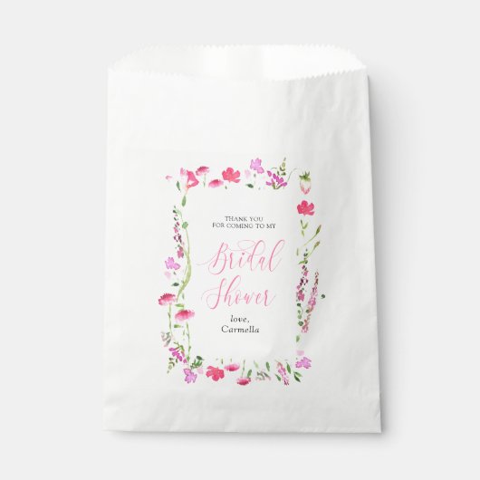 Rosa Wildblume Elegantes Script-Brautparty Geschenktütchen (Vorderseite)